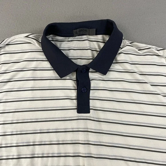 GFORE Men's White Striped‎ Golf Polo XL Shirt Navy Collar Short Sleeve - Picture 3 of 7